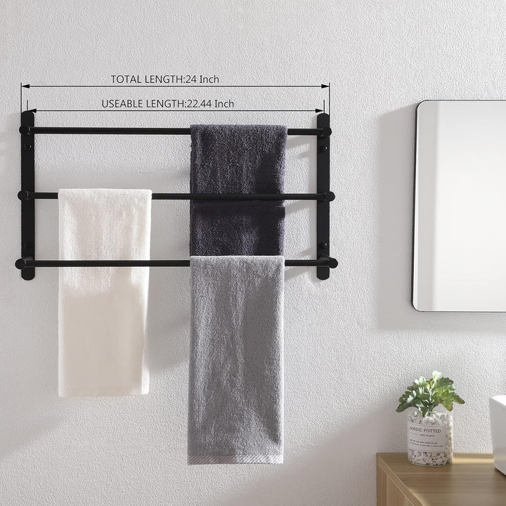 KOKOSIRI Badetuchstangen, Mattschwarz, Badezimmer, 3 Ebenen, Leiter, Handtuchhalter, Wandmontage, Ha