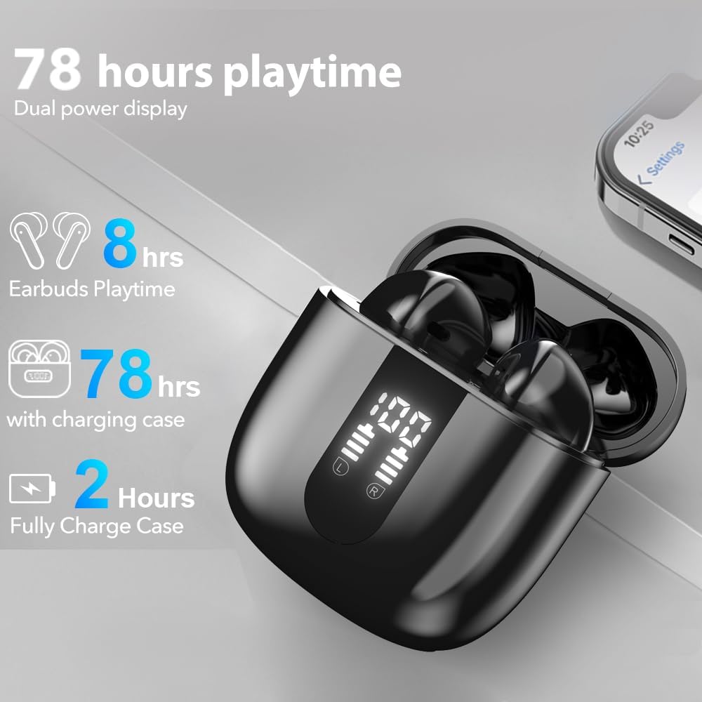 Kopfhörer Kabellos Bluetooth 5.4, In Ear mit 6 ENC Mikrofon Bluetooth Kopfhörer, 60 Std Stereo Kabel