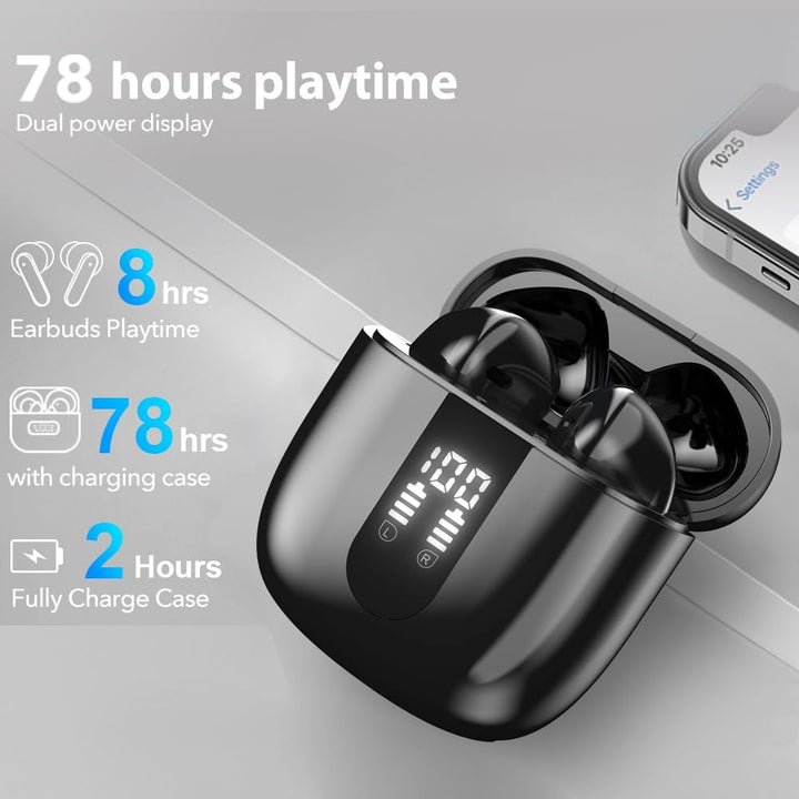 Kopfhörer Kabellos Bluetooth 5.4, In Ear mit 6 ENC Mikrofon Bluetooth Kopfhörer, 60 Std Stereo Kabel