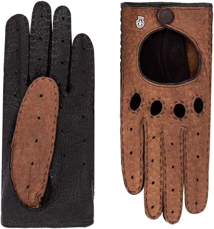 Roeckl Klassische zweifarbige Autohandschuhe braun handgenäht Damen Spitzenleder Peccary mit Handnah