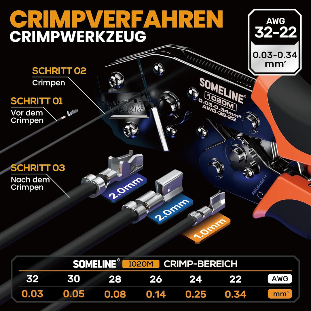 SOMELINE® Crimpzange Stecker Set, 21 Arten [0,05-0,5mm²] 1,0mm-2,0mm Stecker Set, Steckverbinder Cri