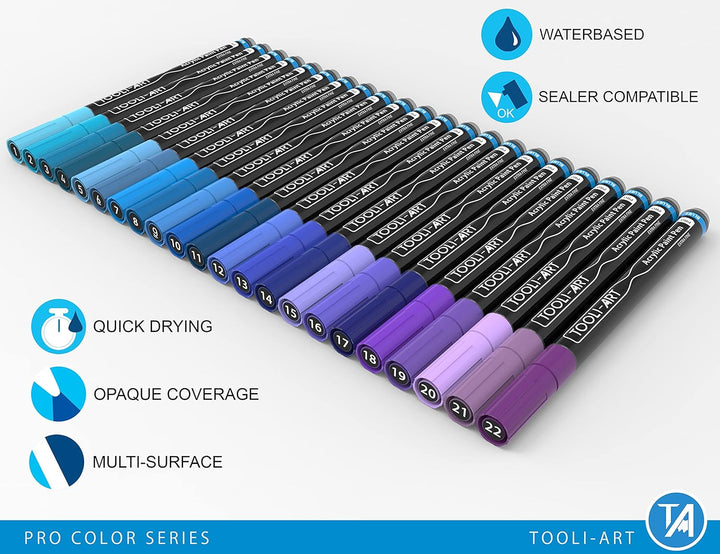 22 acrylstifte, Blau Und Lila, Pro Color Series Marker, 0,7 mm, Extra Feine Spitze Für Steinmalerei,