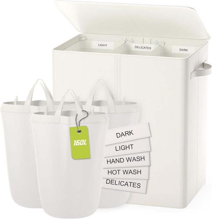 Wäschekorb Mit Deckel, 160L Extra Grosse Wäschekorb 3 Fächer Schmutzige Kleidung Hampers Für Wäsche