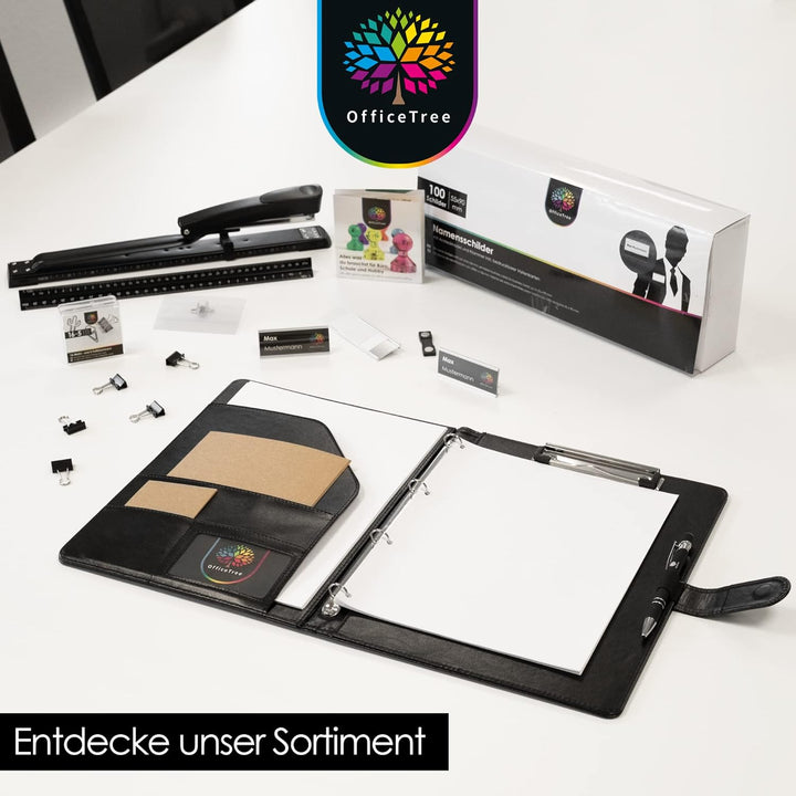 OfficeTree Klemmbrettmappe A4 mit Deckel - Schreibmappe Schwarz - Arbeitsmappe mit Ringbuch - Klemmb