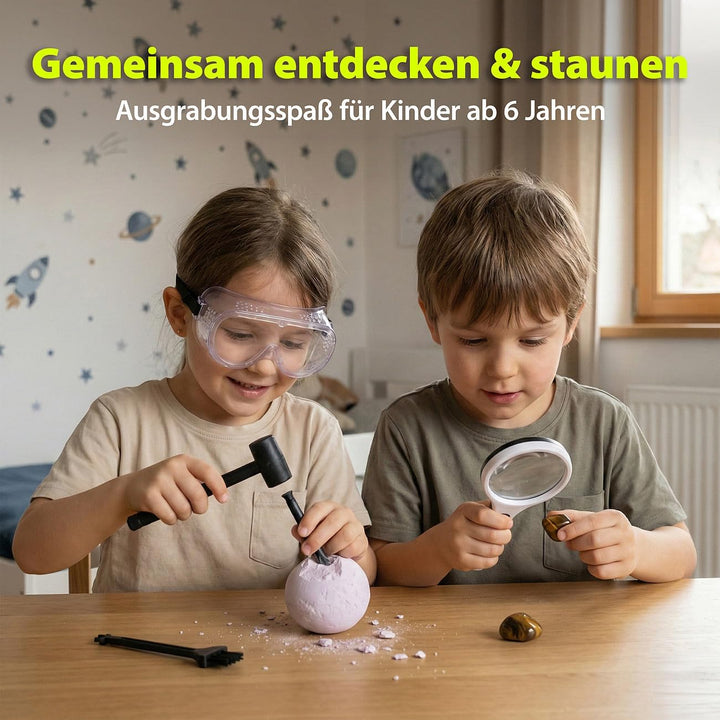 Kinder Ausgrabungsset: 2er-Set Edelsteine-Ausgrabungssets mit je 15 Steinen, ab 6 Jahren (Ausgrabung