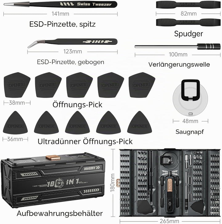 JAKEMY 180-in-1-Präzisions-Schraubendreher-Set, Multi-Bits, Schraubendreher, magnetisch, mit beschäd