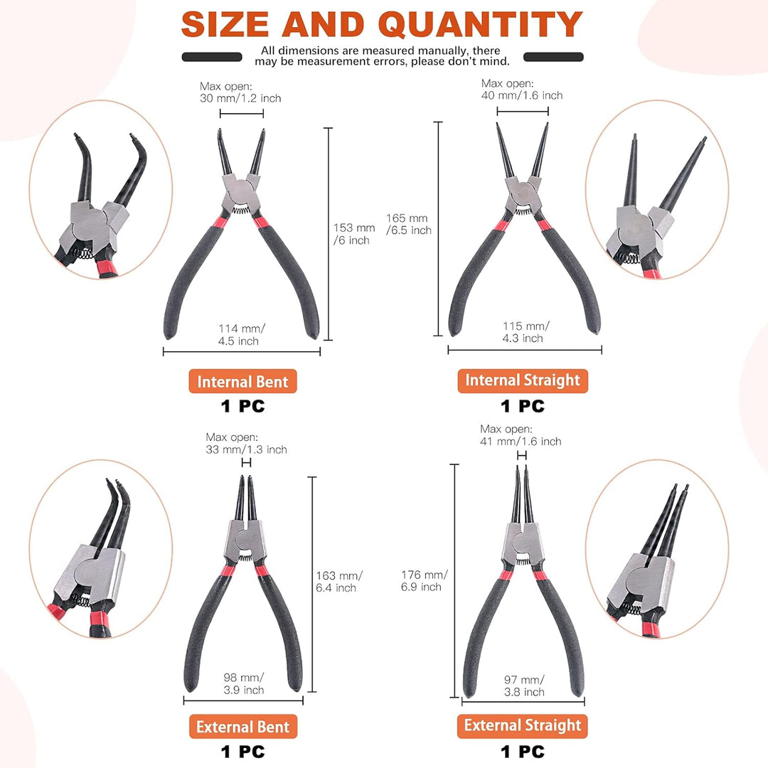 Tanstic Sprengringzange mit Sprengring-Set, 4 Stück, 17,8 cm (7 Zoll), interner und externer Sprengr