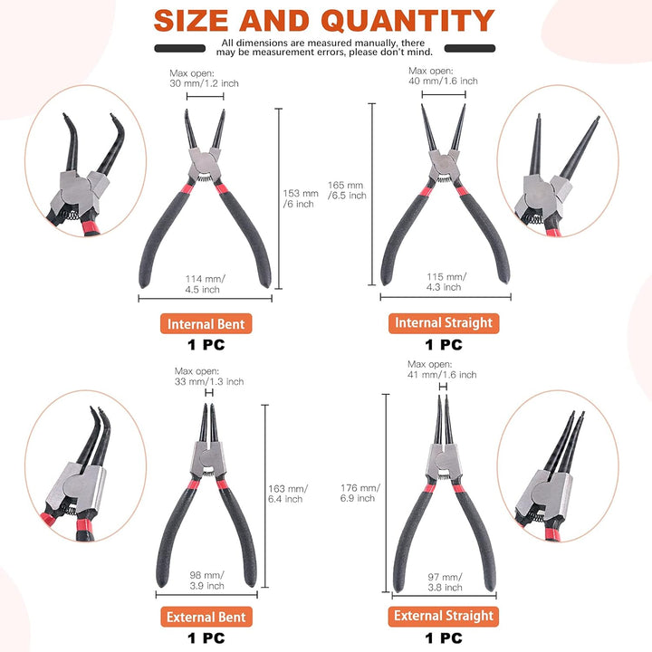 Tanstic Sprengringzange mit Sprengring-Set, 4 Stück, 17,8 cm (7 Zoll), interner und externer Sprengr