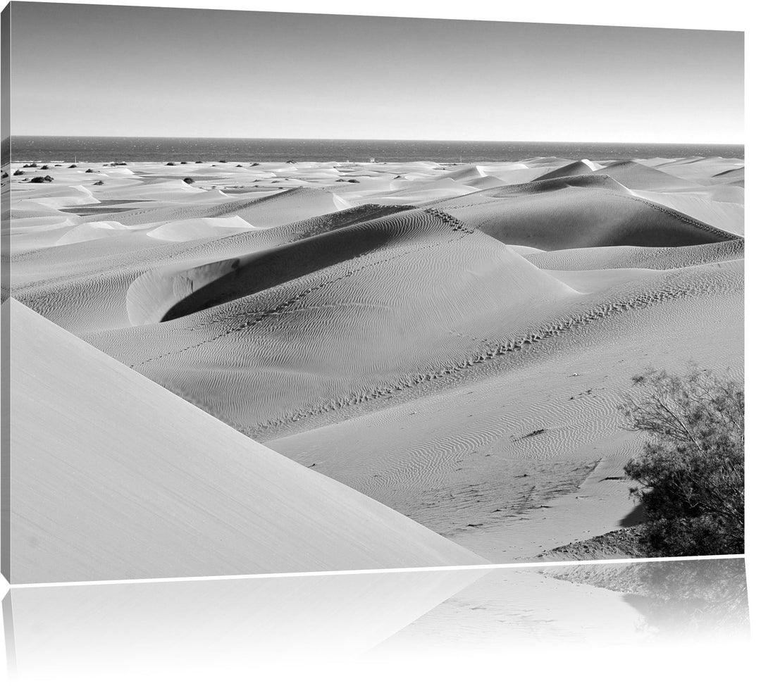 schöne Wüste am Meer schwarz/weiss Format: 100x70 auf Leinwand, XXL riesige Bilder fertig gerahmt mi