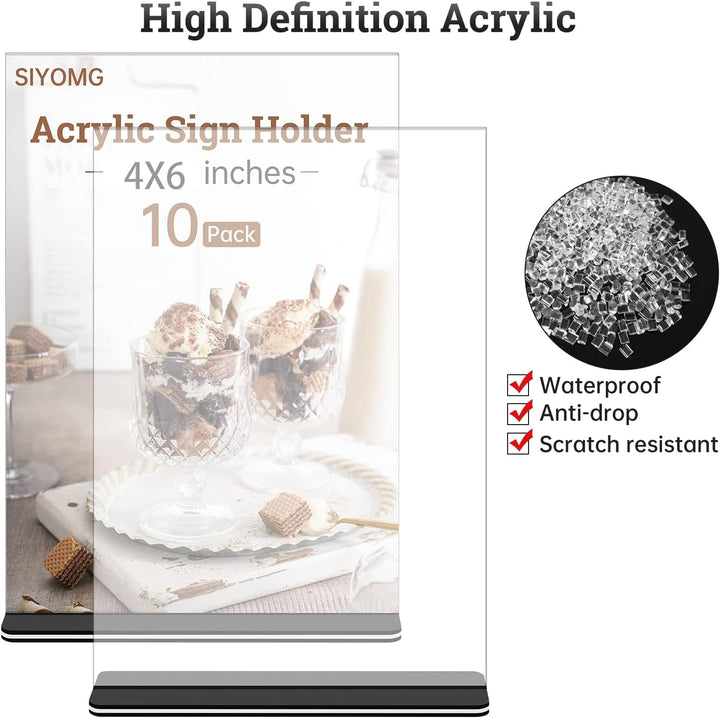 SIYOMG Acryl Schildhalter, 10 Pack 15x10 cm Klarer Kunststoff Display-Ständer, Doppelseitige Vertika
