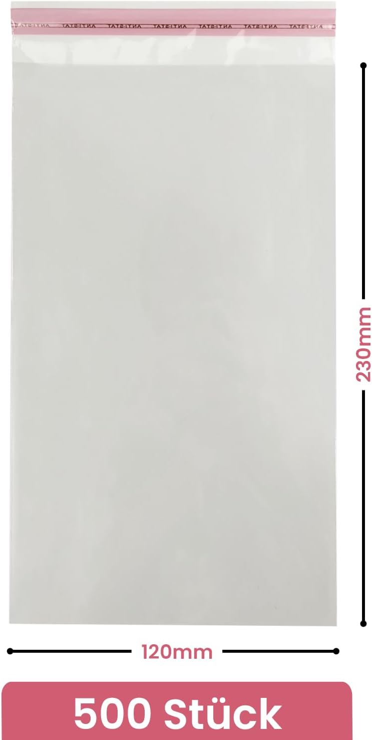 Netuno 500 Flachbeutel Hochglanz 12 x 23 cm mit Klappe 3cm Peel & Seal PP Tütchen selbstklebend Plas