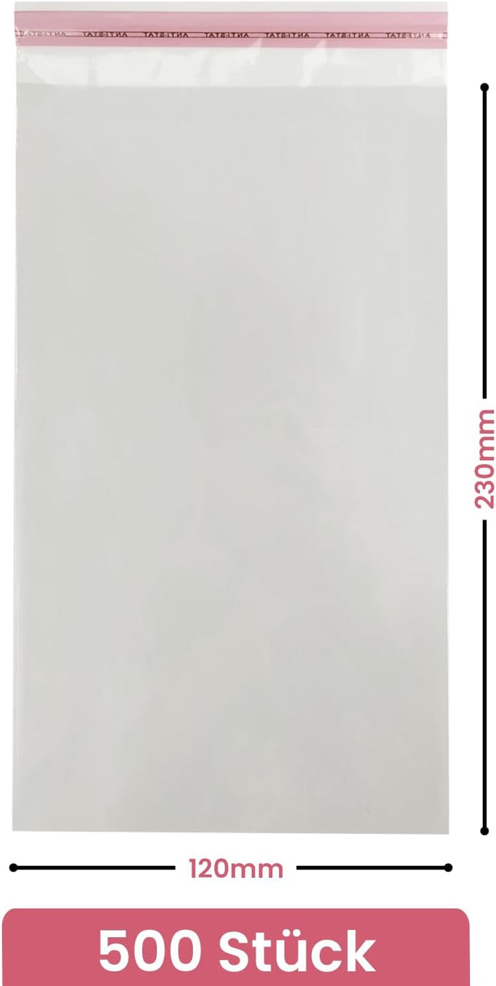Netuno 500 Flachbeutel Hochglanz 12 x 23 cm mit Klappe 3cm Peel & Seal PP Tütchen selbstklebend Plas