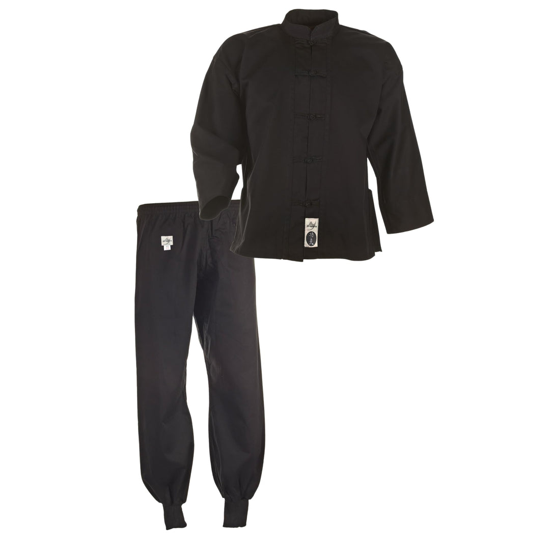 Ju-Sports Kung Fu Anzug schwarz - Solider Kampfsport Anzug im klassischen Schnitt mit Kordelknöpfen