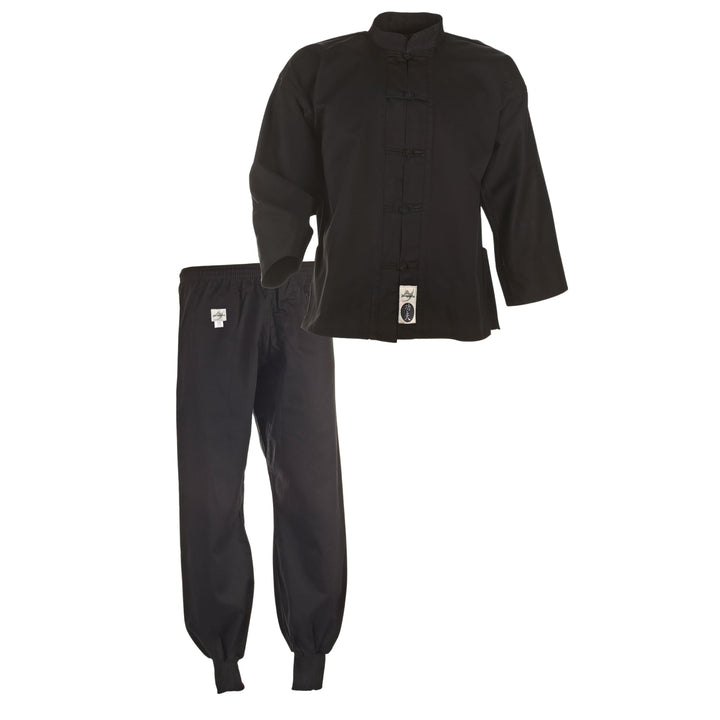 Ju-Sports Kung Fu Anzug schwarz - Solider Kampfsport Anzug im klassischen Schnitt mit Kordelknöpfen