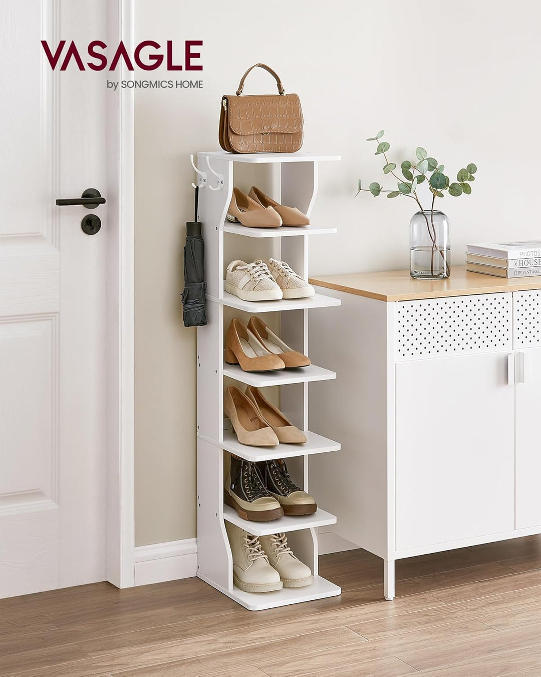 VASAGLE Schuhregal schmal, Standregal mit 7 Ebenen, platzsparend, für Eingangsbereich, Ecke, Schuhab