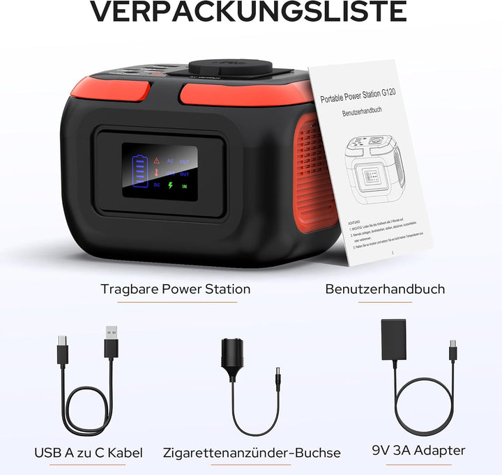SinKeu Tragbares Powerstation 97Wh, 26400mAh Powerbank mit 120W 230V AC Steckdose, 12V DC, USB Ports