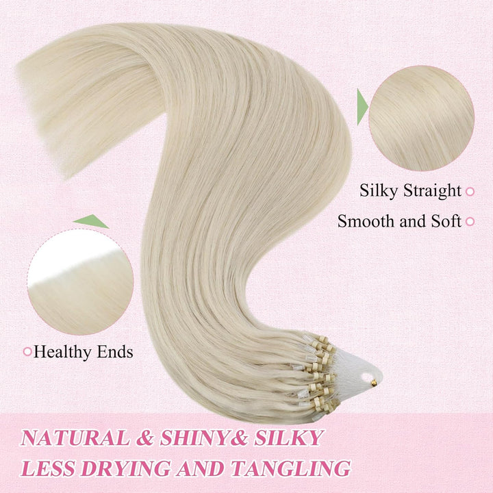 YoungSee Microring Extensions Echthaar Platinblond Microring Extensions Blond 45cm Micro Loop Hair E