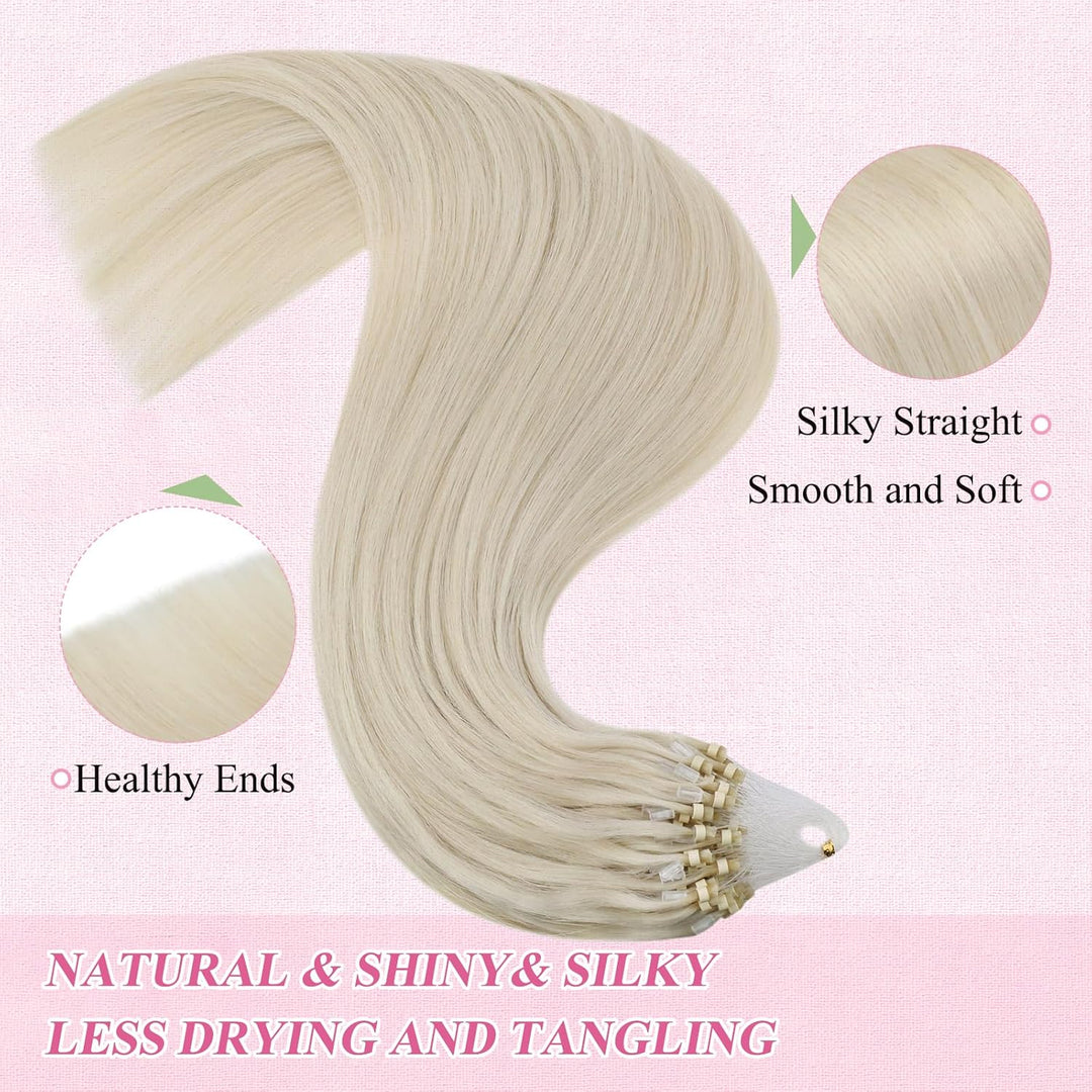 YoungSee Extensions Echthaar Microring Blond 40cm Microring Extensions Echthaar 1g Microring Hair Ex