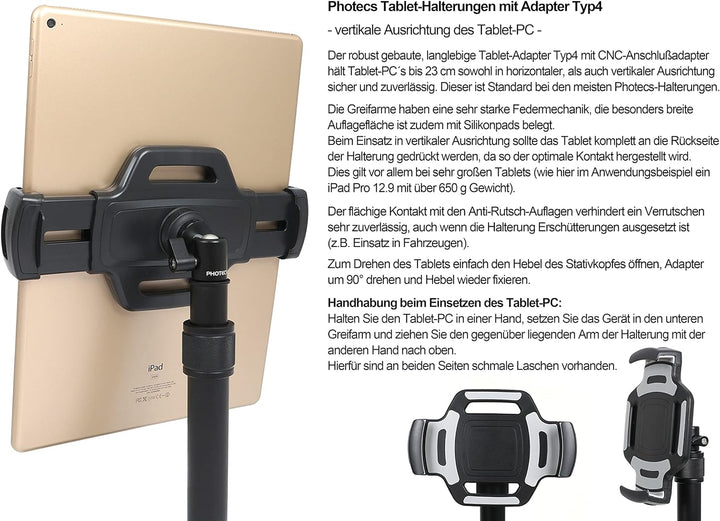 Photecs Tablet-Halterung Pro V5-K3, höhenverstellbar, für iPad Pro und andere Tablet-PC´s (6" bis 14