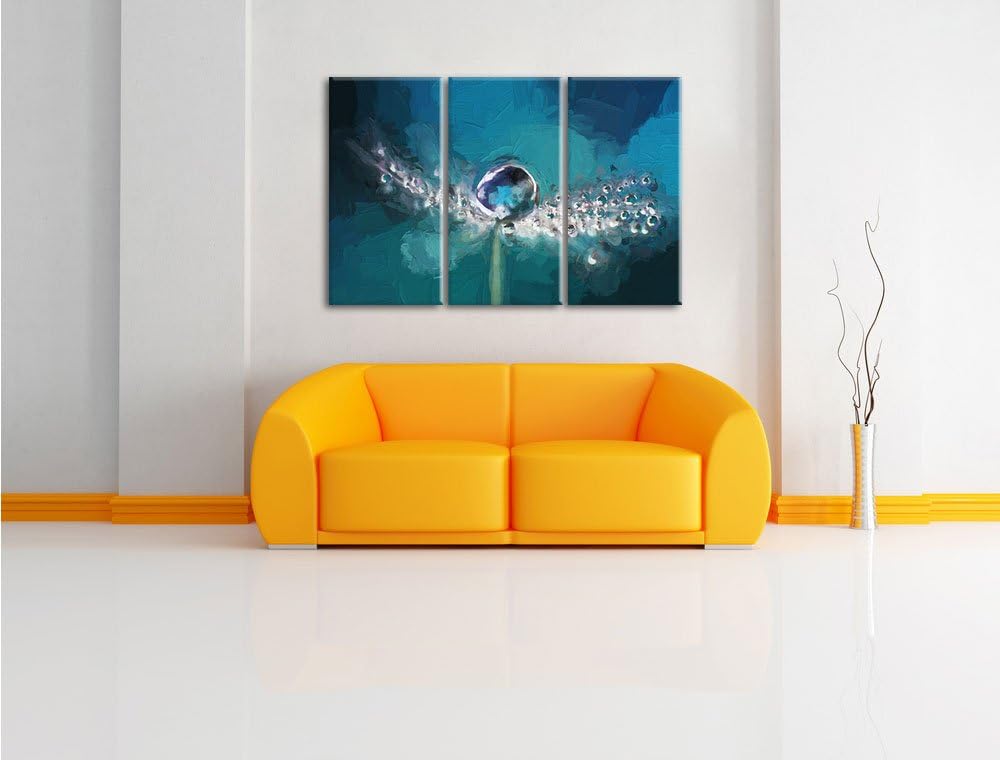 Pixxprint Wassertropfen auf Einer Pusteblume als Leinwandbild/Grösse: 3 Teilig (120x80) cm/Wandbild/
