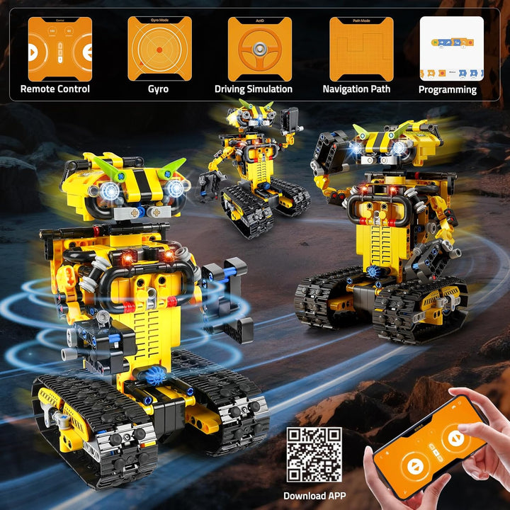 Technik Ferngesteuert Roboter für Kinder - 730 Teiles 2-in-1 APP Fernbedienung Bausatz RC Robot Bull