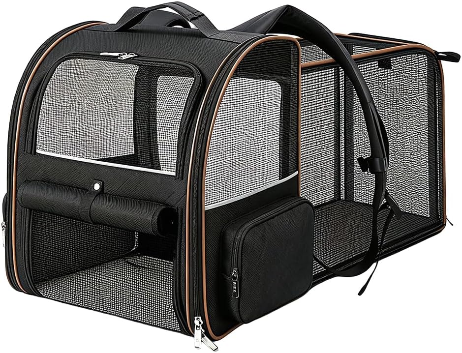 Erweiterbar Katzenrucksack Hunderucksack für Katzen Hunde bis 7kg, Schwarz | Katzentransporttasche m