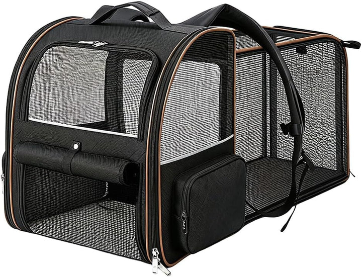 Erweiterbar Katzenrucksack Hunderucksack für Katzen Hunde bis 7kg, Schwarz | Katzentransporttasche m
