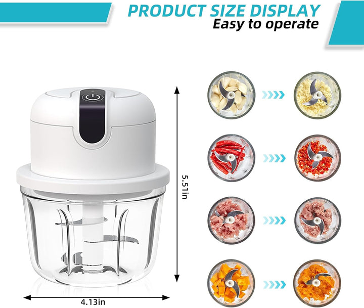 Elektrischer Küchenzerkleinerer, Zwiebelzerkleinerer elektrisch 350 ml, USB-Aufladung, kabelloser Zw
