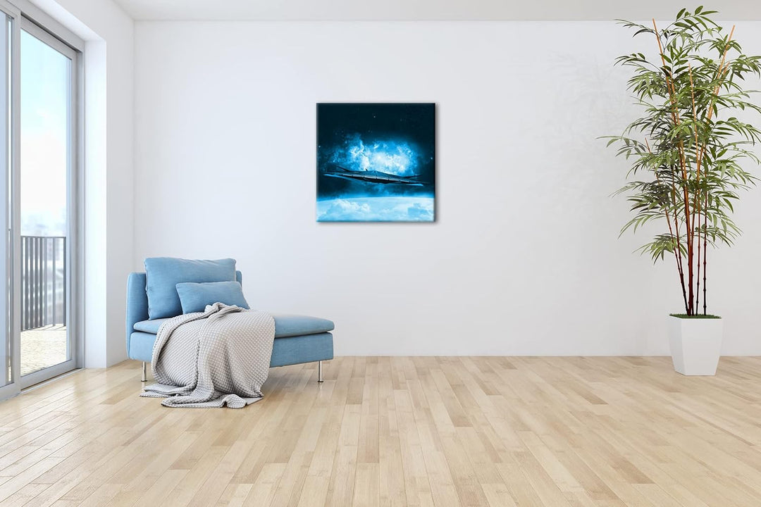 deyoli beeindruckendes Raumschiff im Universum Format: 70x70 Effekt: Monocrome Blau als Leinwand, Mo