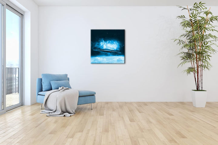 deyoli beeindruckendes Raumschiff im Universum Format: 70x70 Effekt: Monocrome Blau als Leinwand, Mo