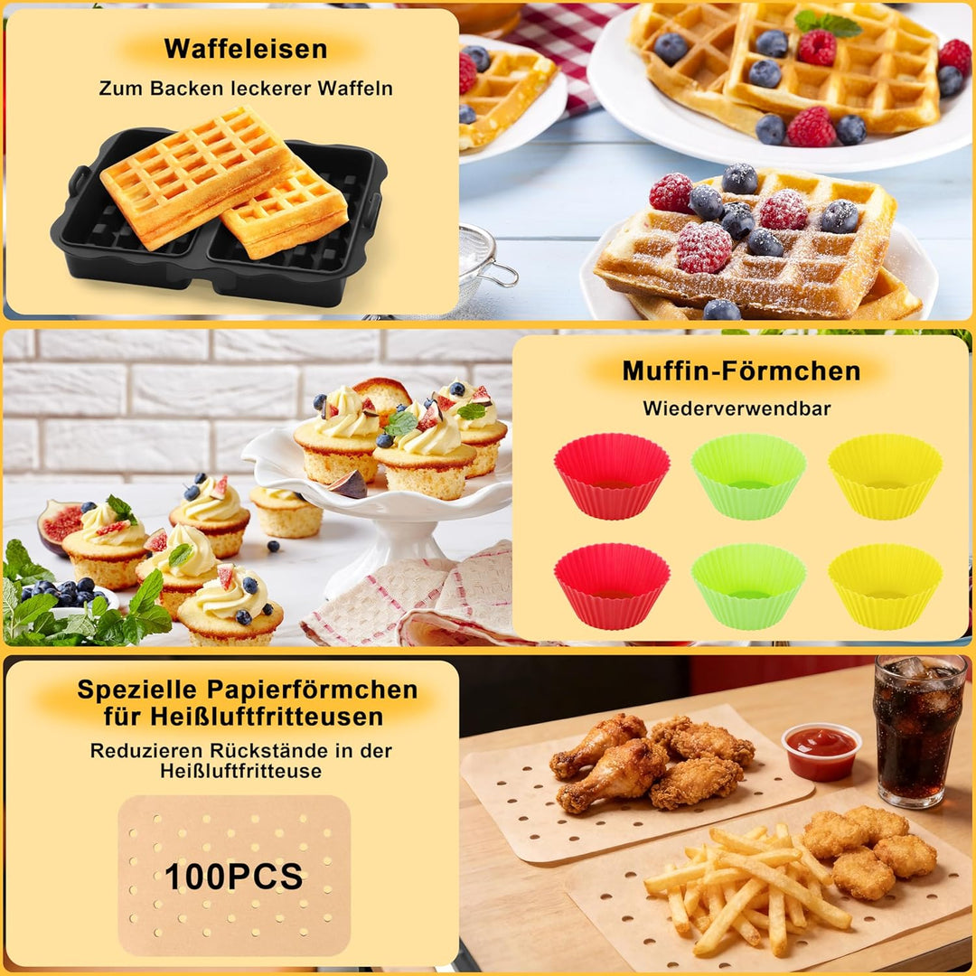 Charmofun 27 Stück Heissluftfritteuse Zubehör, Airfryer Zubehör für Ninja Foodi Flexdrawer 10,4L Hei