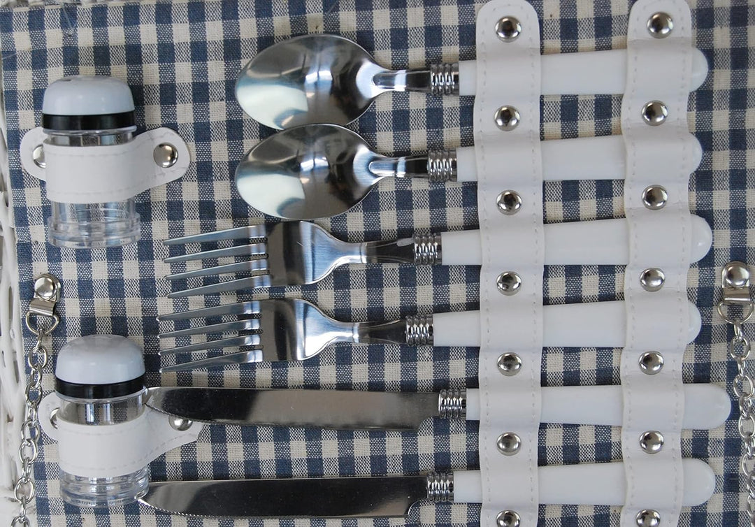 Picknickkorb weide weiss f. 4 Personen m. Henkel inkl. Thermotasche