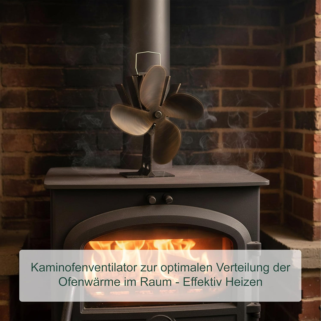 Relaxdays Ofenventilator ohne Strom, geräuscharm, für Kamin & Ofen, hitzebetrieben, 4 Blätter, Kamin