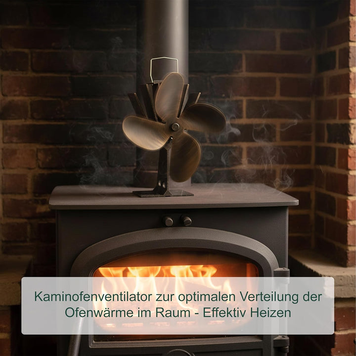 Relaxdays Ofenventilator ohne Strom, geräuscharm, für Kamin & Ofen, hitzebetrieben, 4 Blätter, Kamin