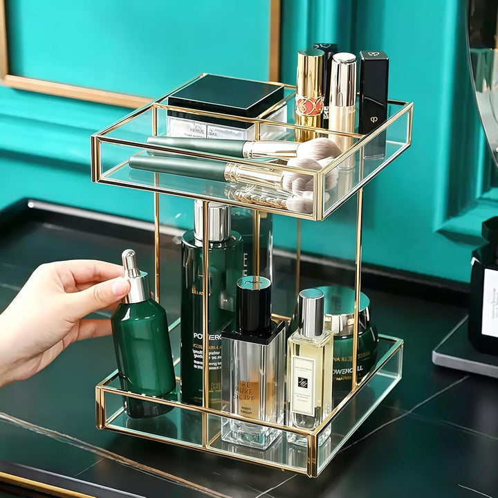 SLHEQING 360° drehbarer Kosmetik organizer, Grosse Kapazität Beauty Organizer, Glas Make Up Organize