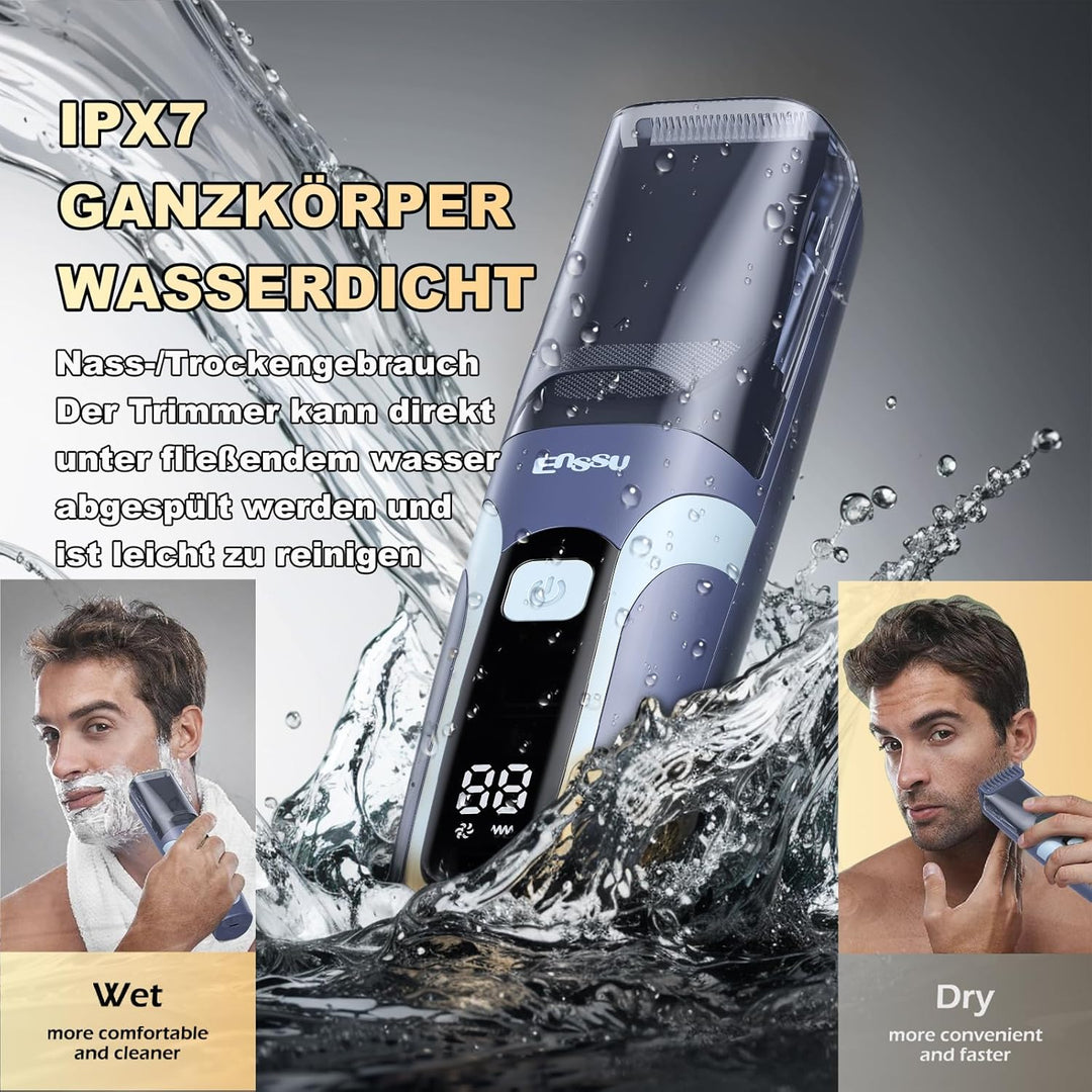 Vakuum Barttrimmer Herren, Wiederaufladbarer Bartschneider Herren Elektrisch Rasierer, IPX7 Wasserdi
