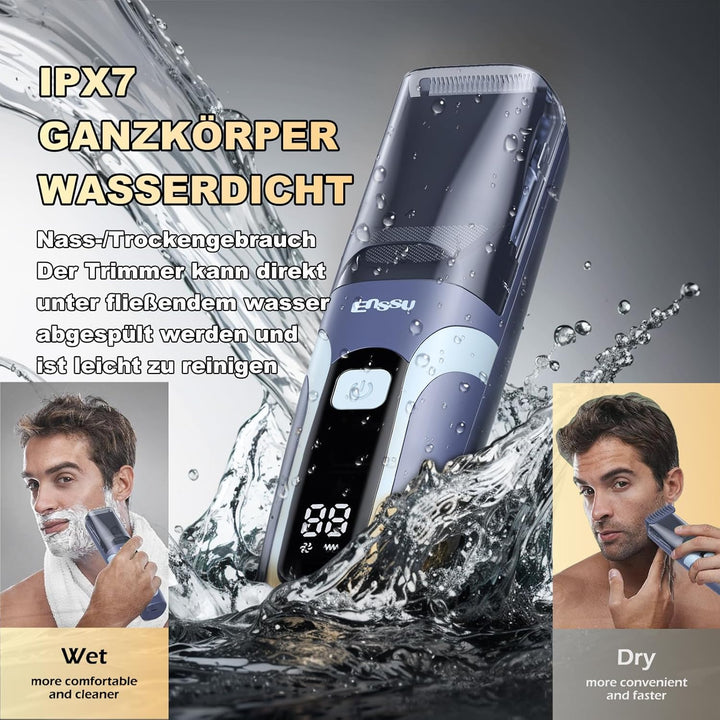 Vakuum Barttrimmer Herren, Wiederaufladbarer Bartschneider Herren Elektrisch Rasierer, IPX7 Wasserdi