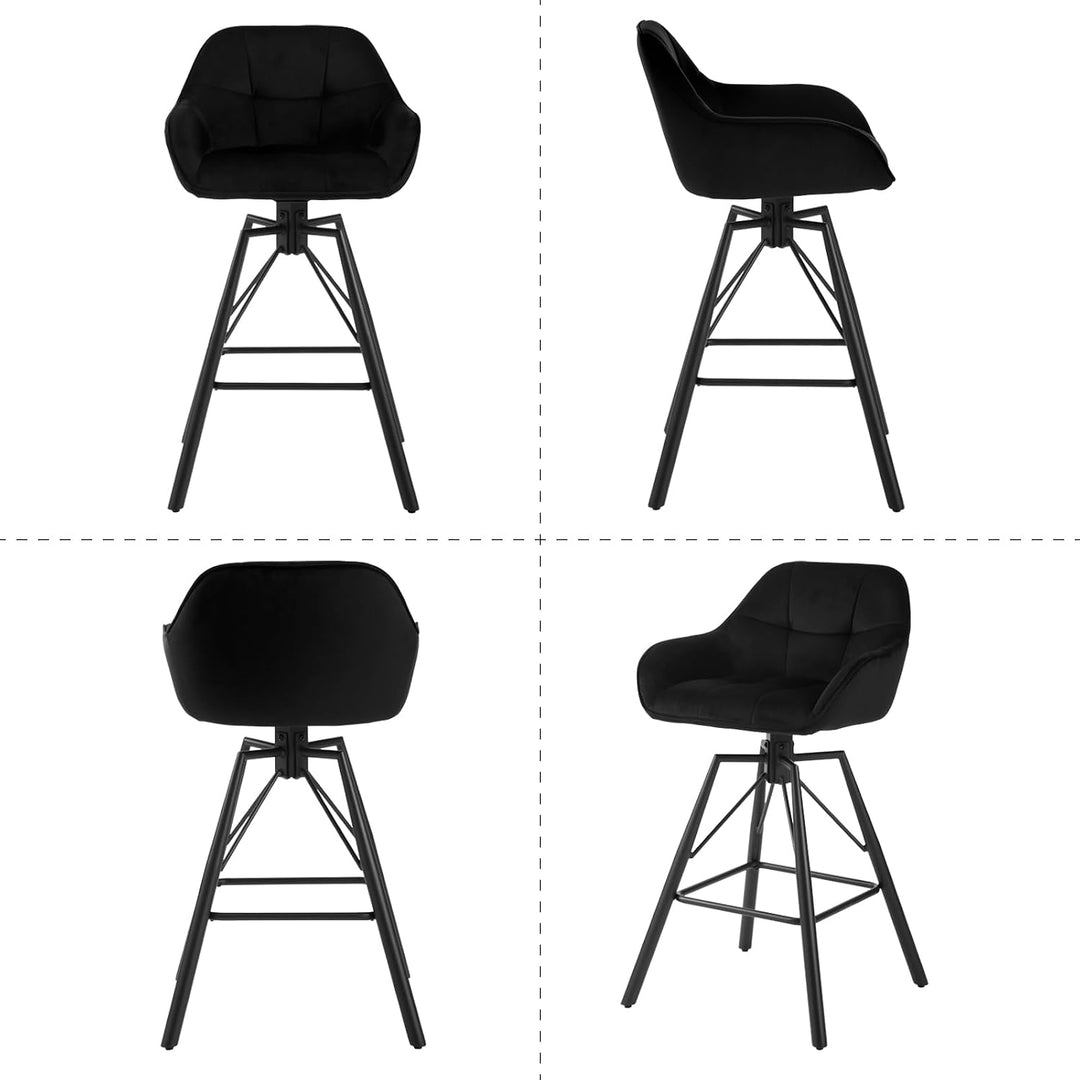 WOLTU Barhocker 2er Set, Barstuhl mit Lehne, Samt, Schwarz | Bistrohocker 360°drehbar, Tresenhocker