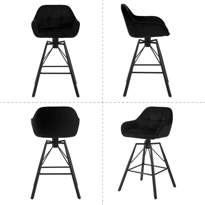 WOLTU Barhocker 2er Set, Barstuhl mit Lehne, Samt, Schwarz | Bistrohocker 360°drehbar, Tresenhocker