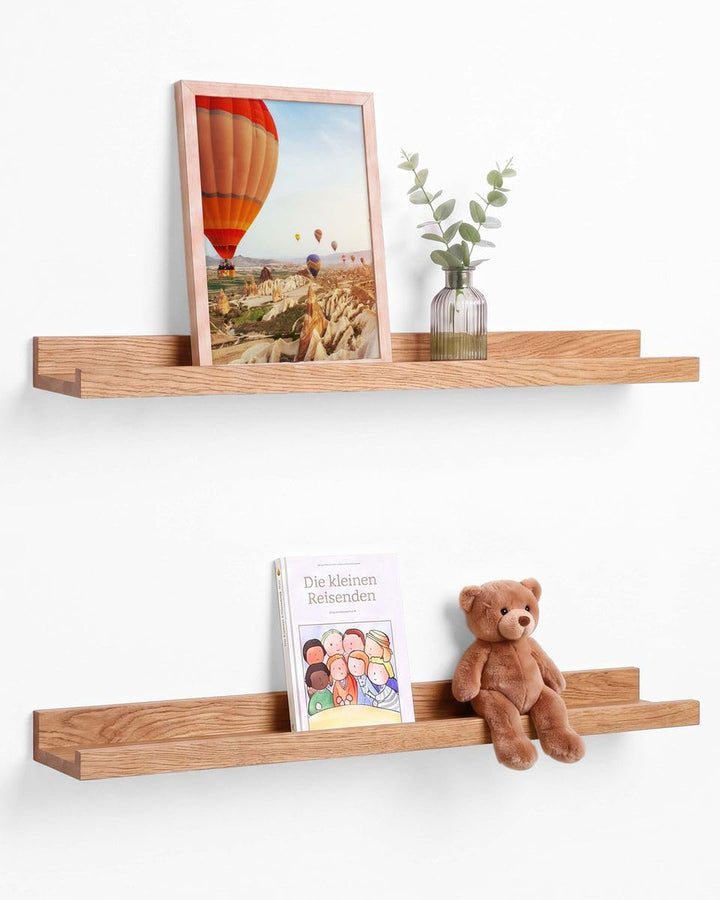 PHOTOLINI Wandregal Eiche Massivholz 70 cm, Schweberegal, 2er Set, modernes Design, Bilderleiste für