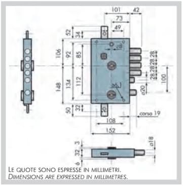 ATRA DIERRE Schlösser für gepanzerte Türen mit doppeltem Sicherheitsschloss, Eingang 70 mm SER7161 r