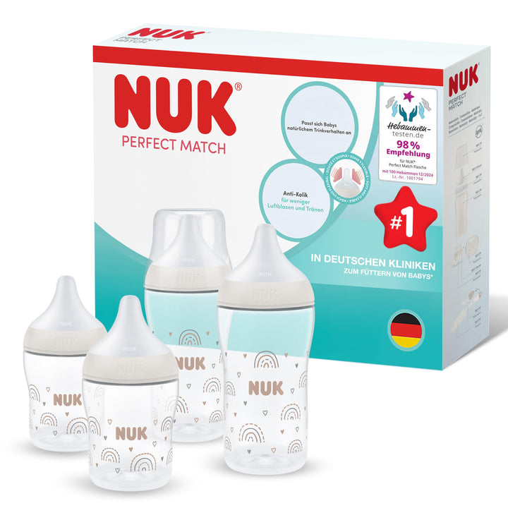 NUK Perfect Match Babyflaschen | 0-3+ Monate | 150 ml & 260 ml | Anti-Kolik-Trinkflasche | PP | Temp