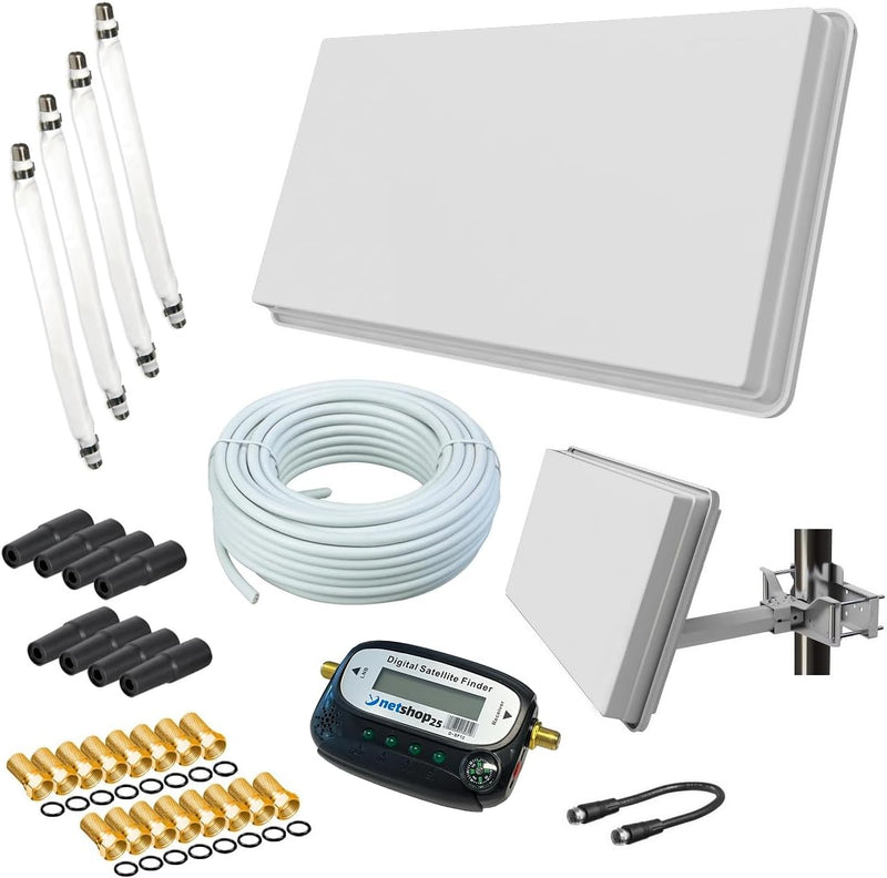 Selfsat H30D4+ Flachantenne Quad + 50m Kabel + Fensterhalterung + SAT-Finder + 4 Fensterdurchführung