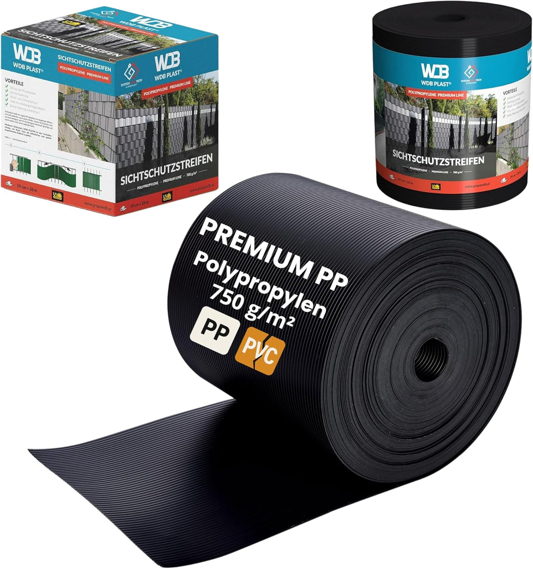 WDB Premium Hart PP Sichtschutzstreifen für Doppelstabmatten - Polypropylen Sichtschutz für Gartenza
