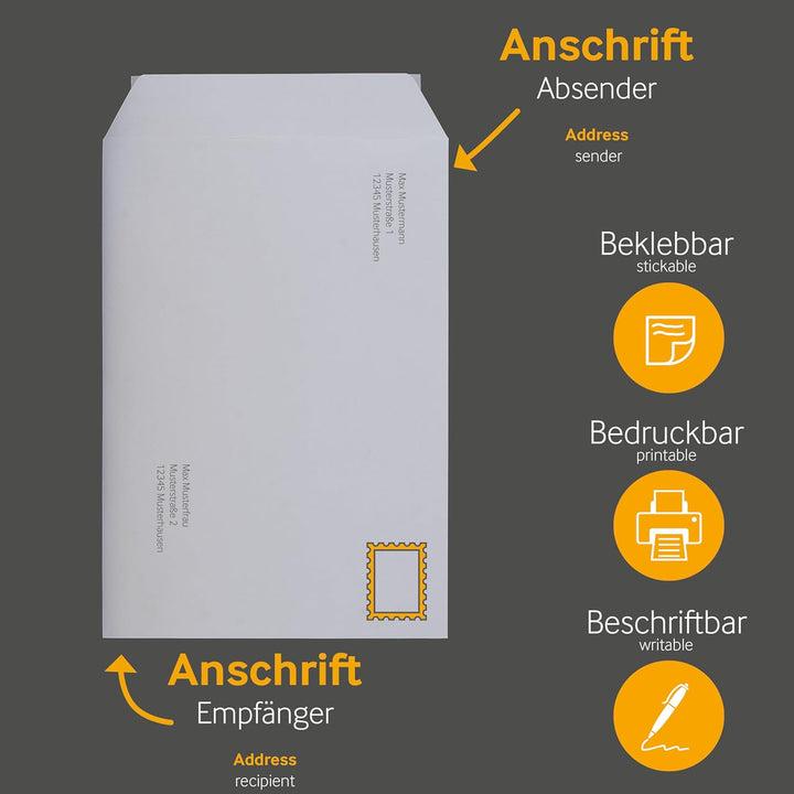 500 Stück, Versandtaschen, DIN C5, Haftklebung mit Abziehstreifen, Gerade Klappe, 90 g/qm Offset, Oh