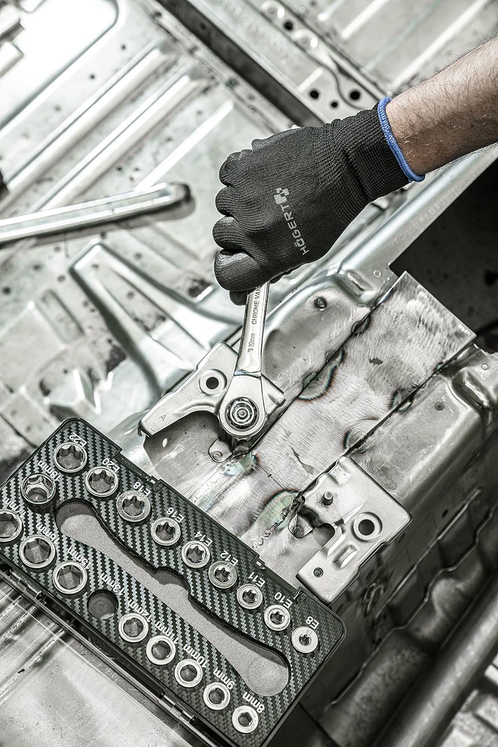 Högert Technik -Werkzeugsatz - Ratschenringschlüssel mit Steckschlüssel aus Chrom-Vanadium Legierung