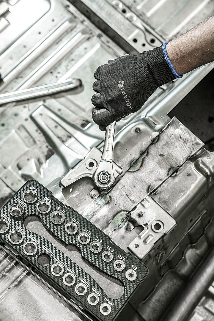 Högert Technik -Werkzeugsatz - Ratschenringschlüssel mit Steckschlüssel aus Chrom-Vanadium Legierung