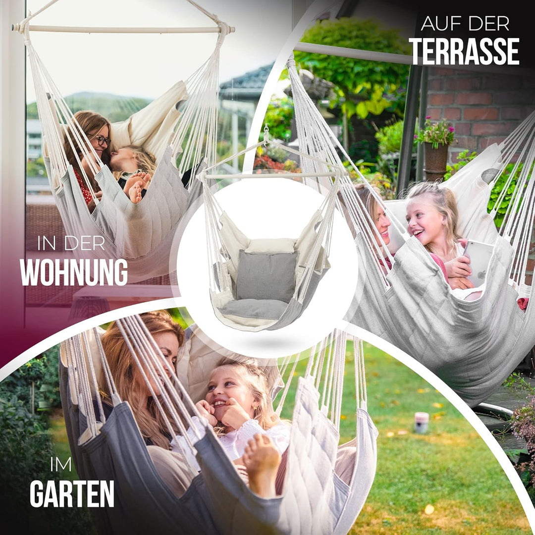 HEIMLING Hängesessel High-Class Outdoor & Indoor XXL [All Inclusive Paket mit Aufhängung + 3 Kissen]