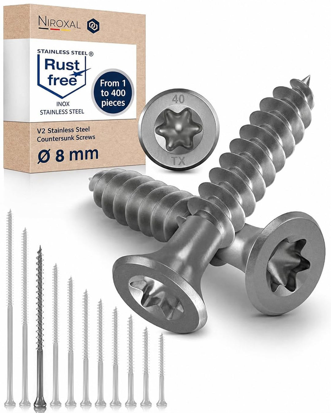 Holzschrauben Torx Schrauben 8x180 Edelstahl V2A rostfrei Spanplattenschrauben für Holz Teilgewinde