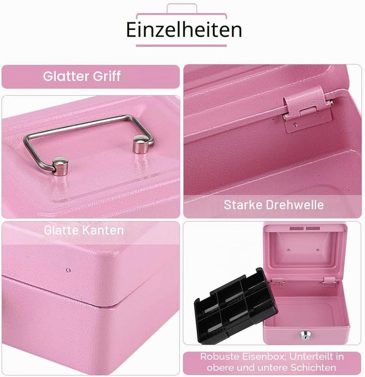 MOUMOUTEN Mini Safe Tresor, Tresor für Zuhause, Tragbares Abschliessbares Bargeld Stahl mit Münztres